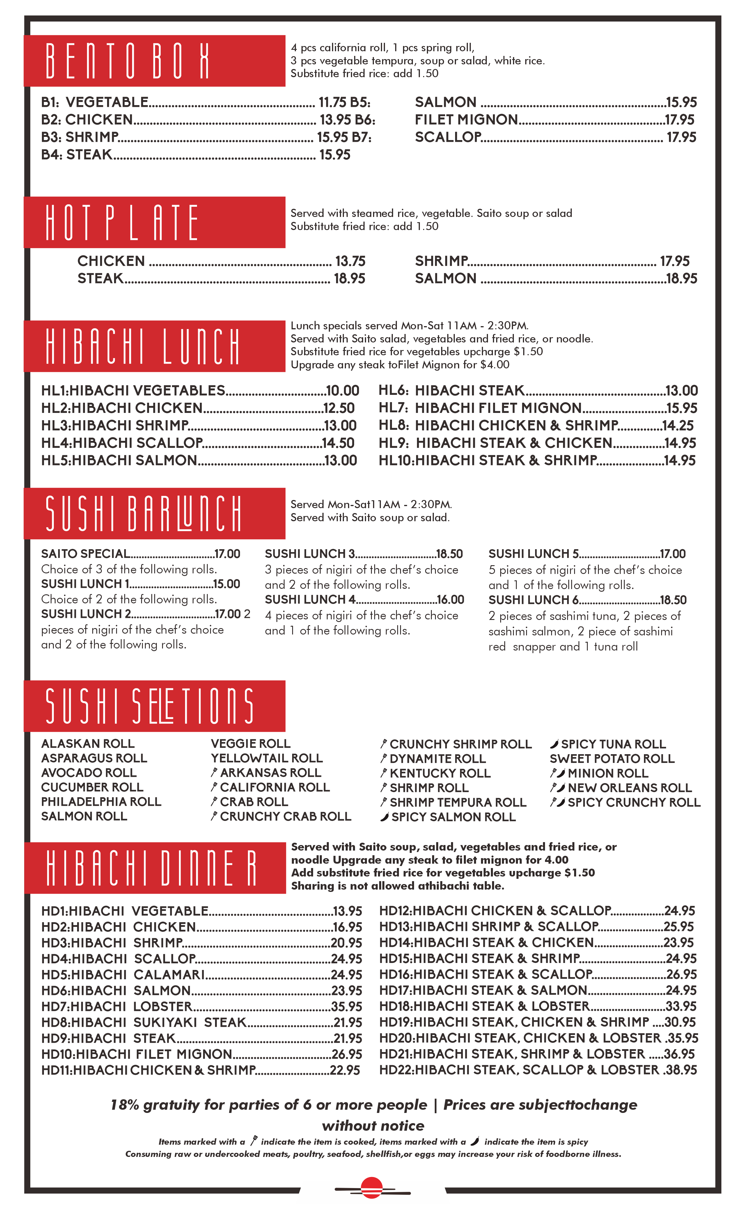Main menu Saito Japanese